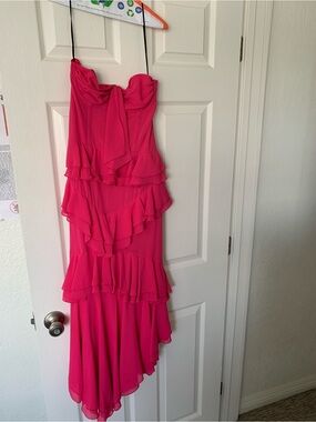 NBD Sarita Hot Pink Strapless Ruffle Assymetrical Dress